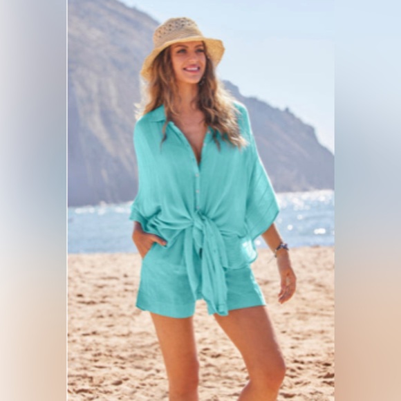 NWT Boston Proper Linen Short Fountain Blue, size XS - Picture 1 of 6